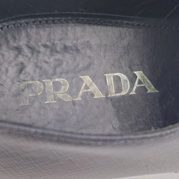 Prada Italian Saffiano Black Leather Dress Shoes Mens 8.5 Luxury Formal Oxfords - Picture 14 of 14